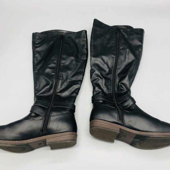 black mid calf boots zip up po#000602 1" heel buckles size 8 READ - Picture 4 of 6